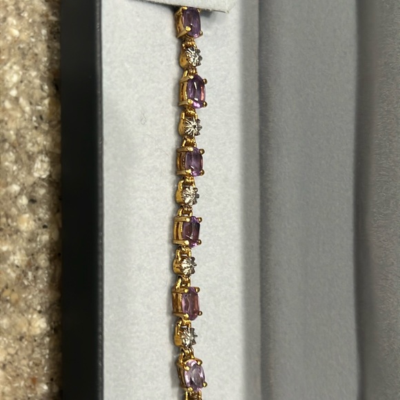 Vintage Gold Plated Sterling Silver Tennis Bracelet with Amethyst Stones - Picture 1 of 4